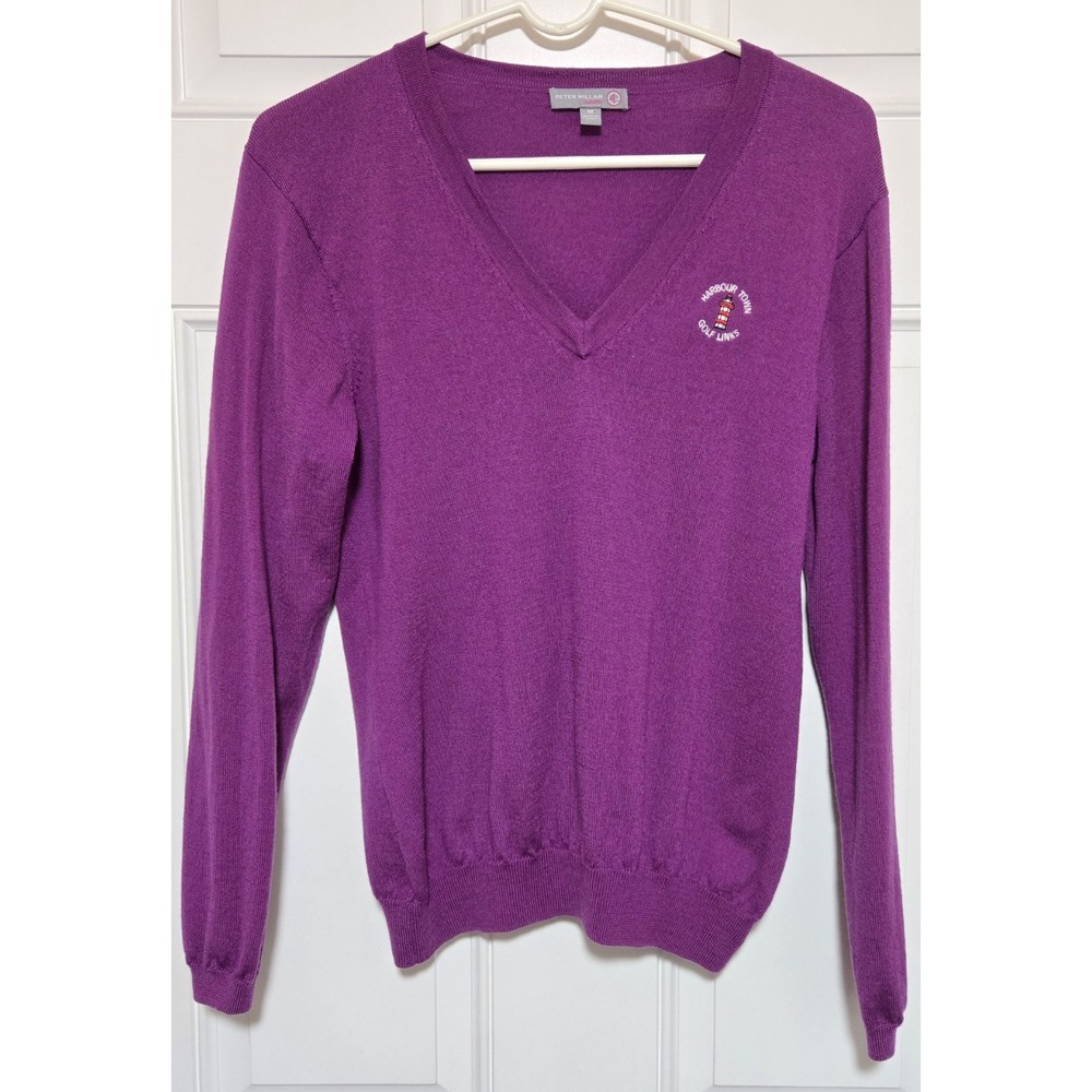 Peter Millar Warmth V Neck Sweatshirt‎ Womens Size Medium Pink Golf Course Logo